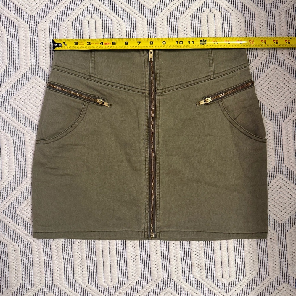 H&M Army Green Jean Mini Skirt, High Waist, Gold Zipper Details + Pockets, 12 - Picture 13 of 14